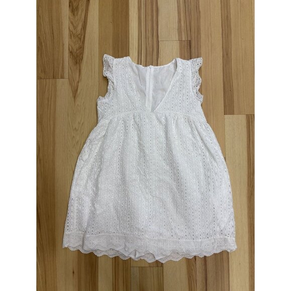 White Eyelet Cotton Blend Sleeveless Skirted Romper XS With Ruffle Detail & V-Ne - Picture 2 of 5